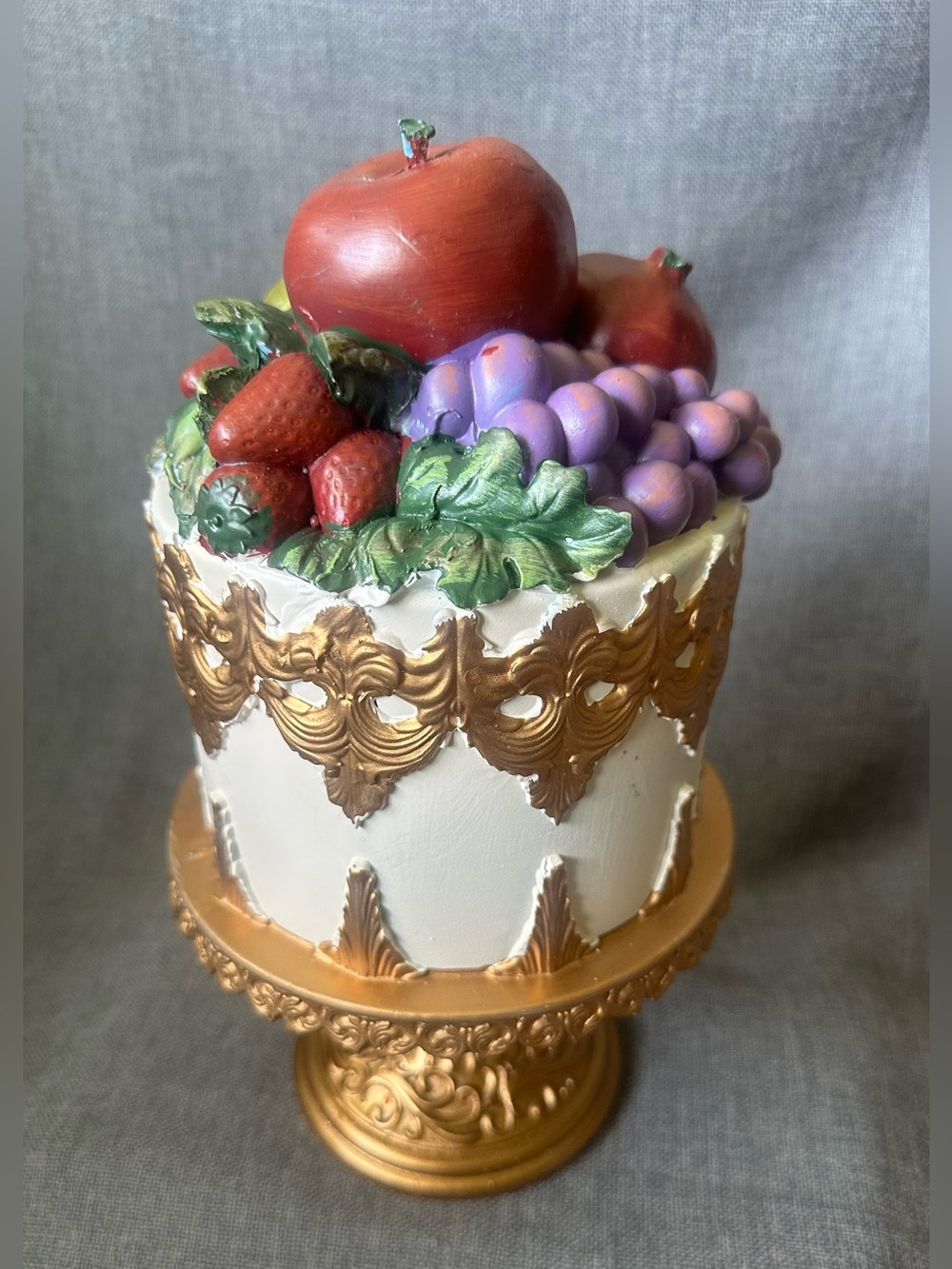 12” Fall Harvest Fruit Faux Gold Tabletop Cake - Picture 7 of 11